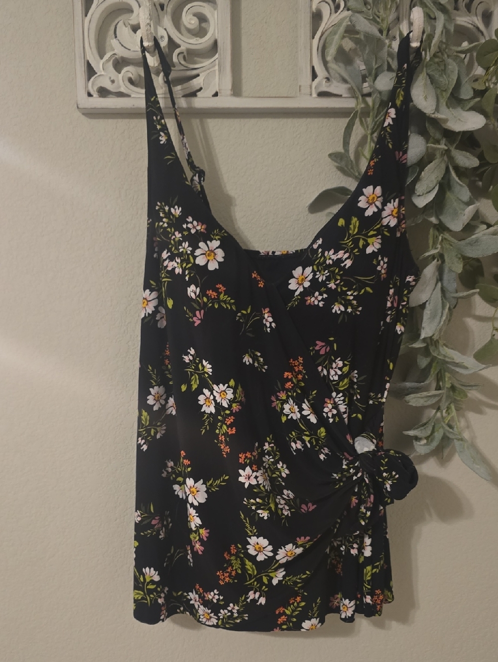Floral Black Women's Swim Tankini Top